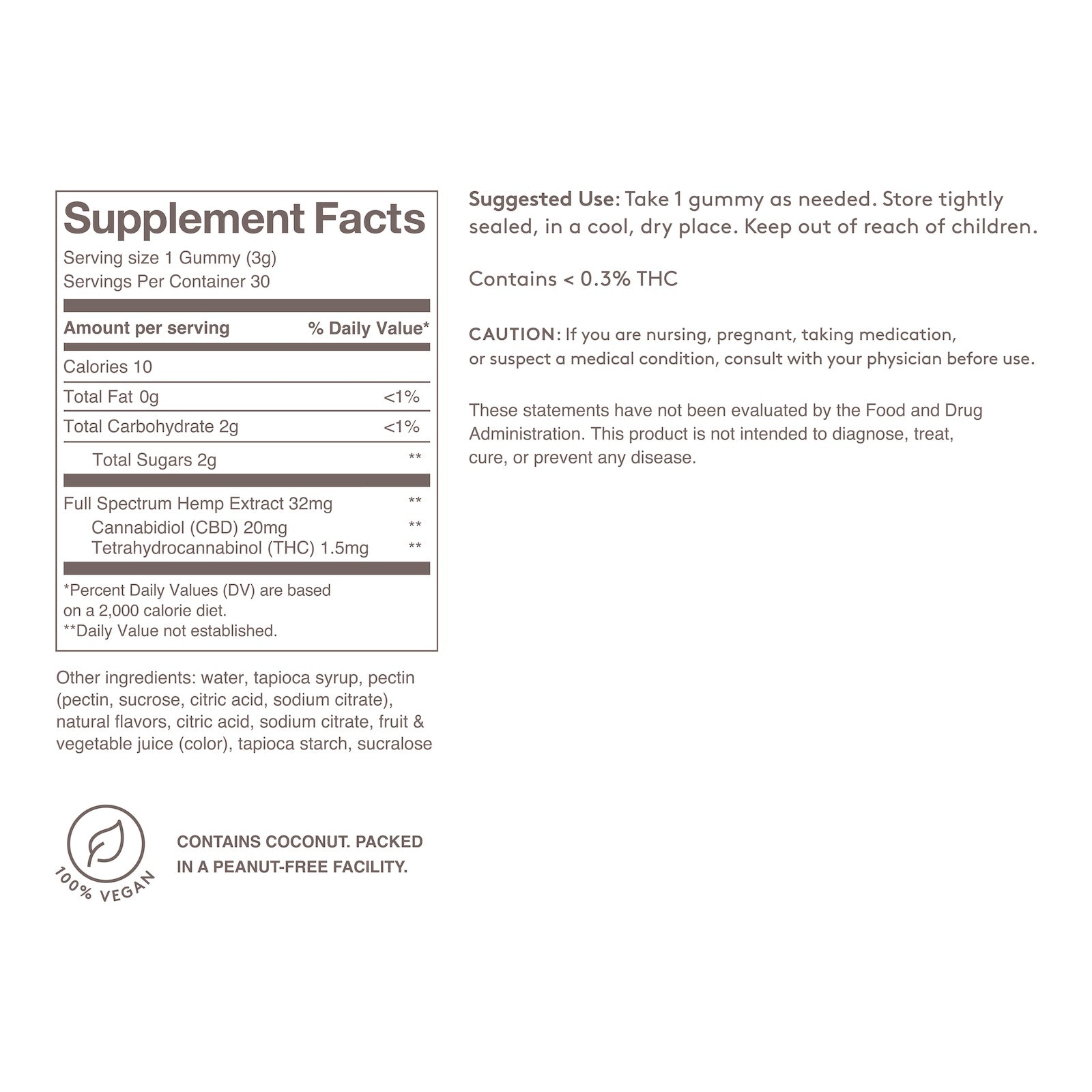Supplement Facts information for Feals Tranquil Tangerine Relax Gummies
