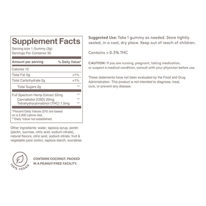 Supplement Facts information for Feals Tranquil Tangerine Relax Gummies